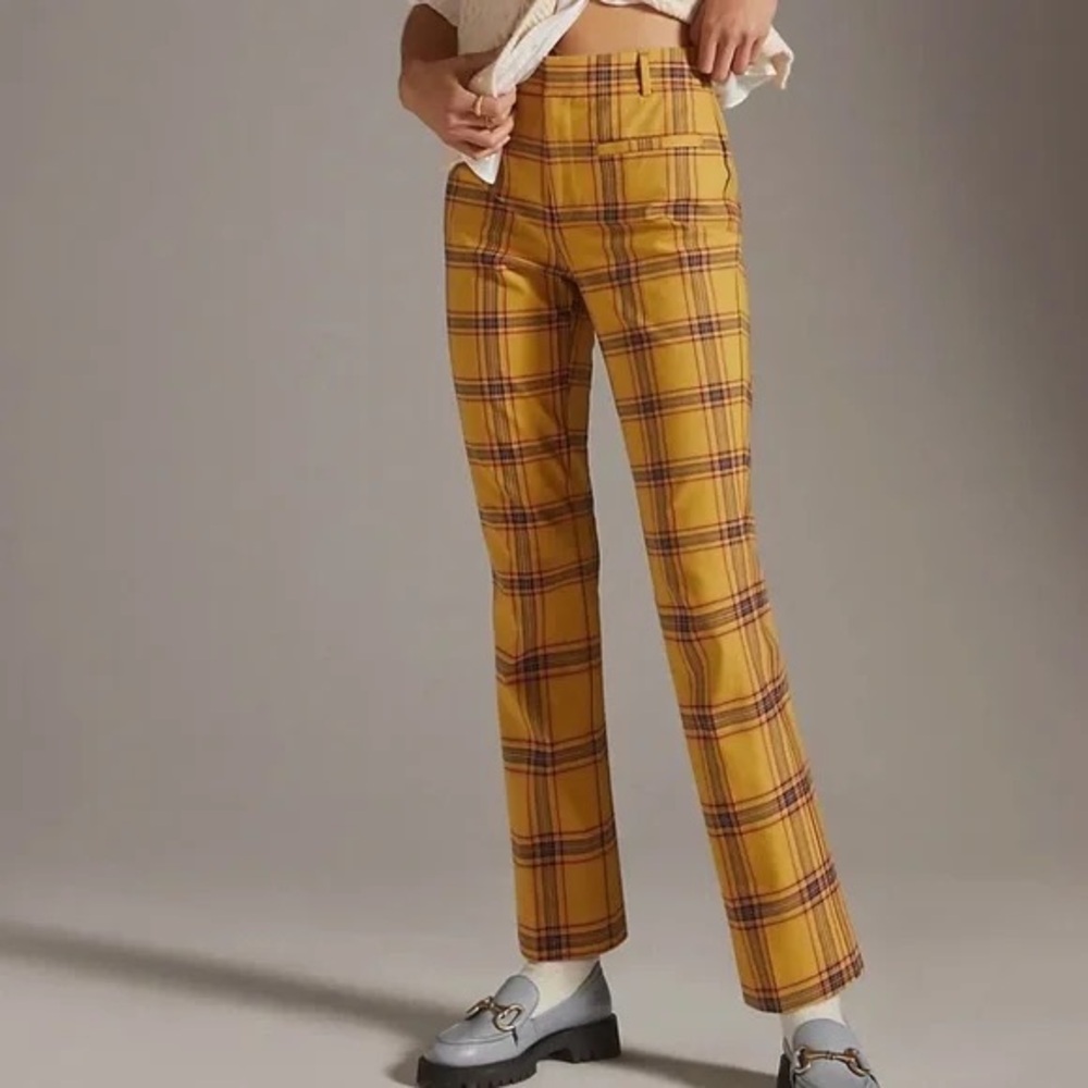 Anthropologie Maeve Yellow Plaid Trousers
